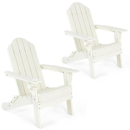 Folding Adirondack Chair with Cup Holder for Outdoor-White-2 pieces