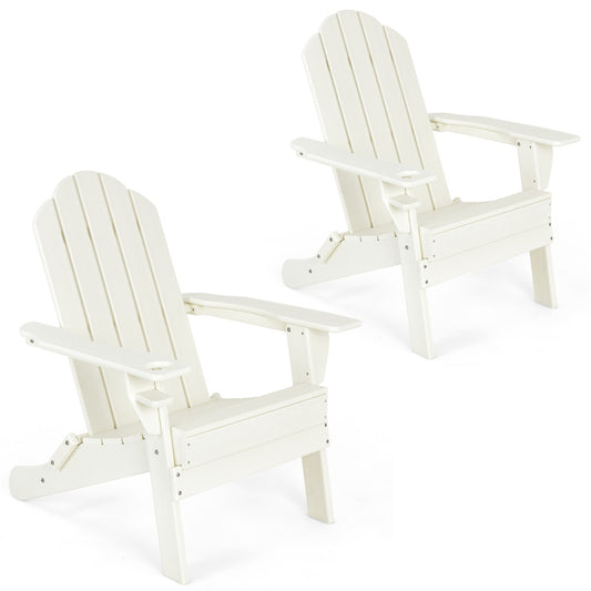 Folding Adirondack Chair with Cup Holder for Outdoor-White-2 pieces