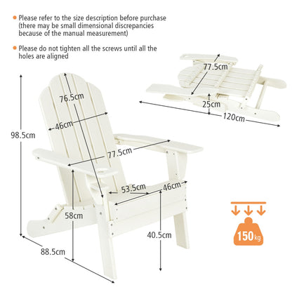 Folding Adirondack Chair with Cup Holder for Outdoor-White-2 pieces