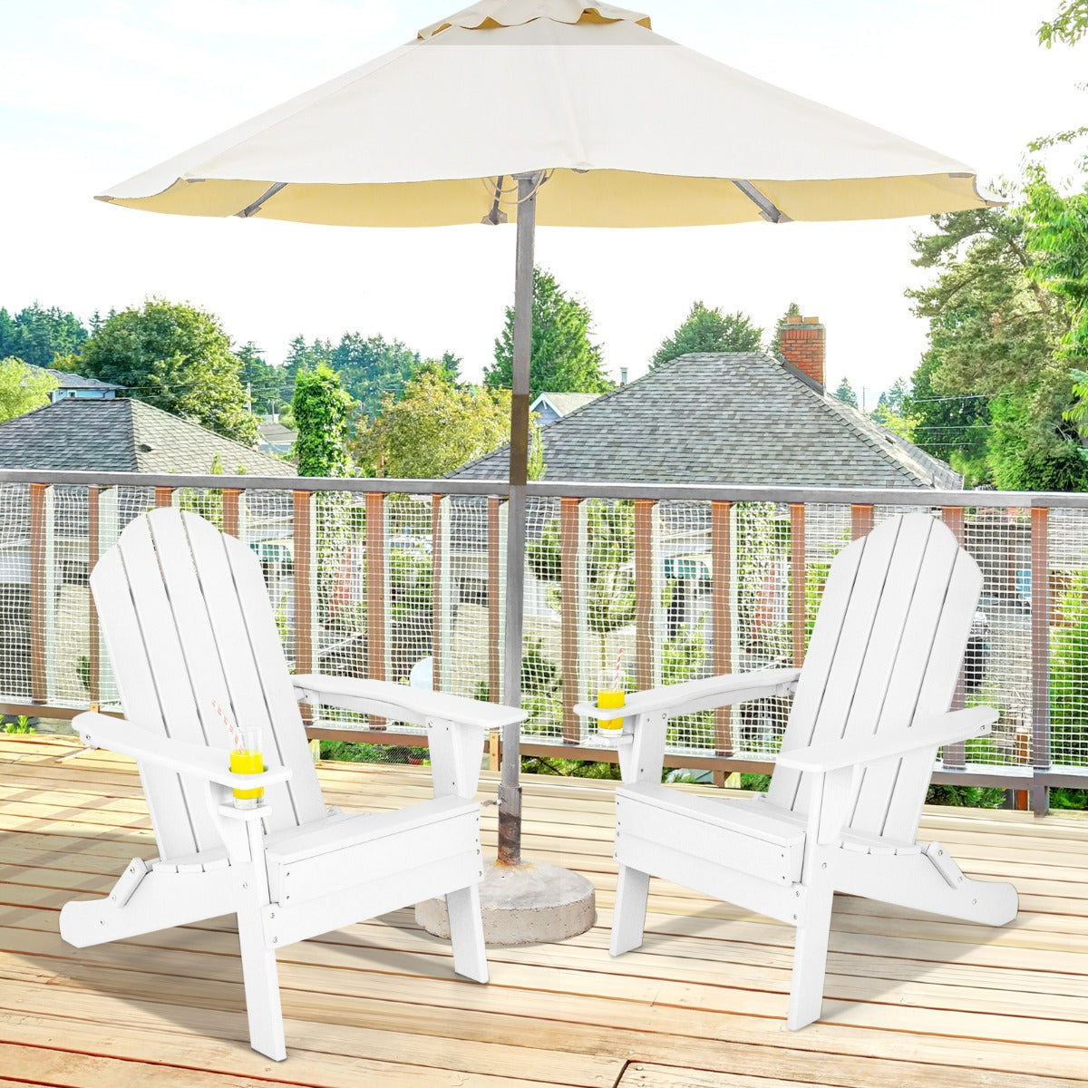 Folding Adirondack Chair with Cup Holder for Outdoor-White-2 pieces