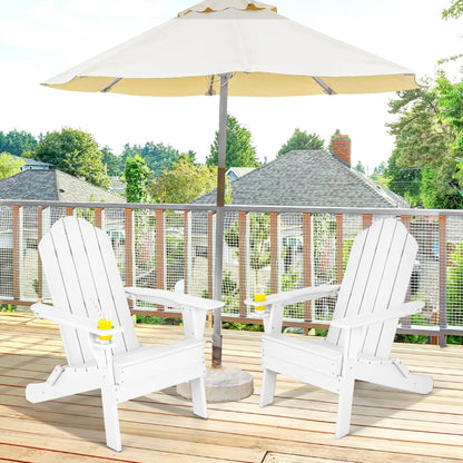 Folding Adirondack Chair with Cup Holder for Outdoor-White-2 pieces