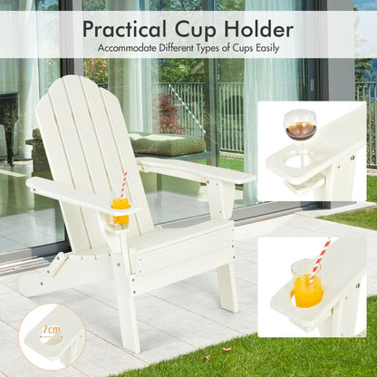 Costway Folding Adirondack Chair with Cup Holder for Outdoor-white