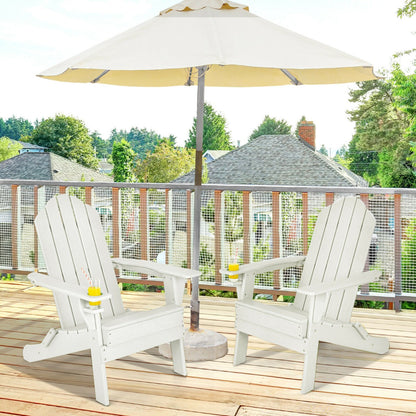 Costway Folding Adirondack Chair with Cup Holder for Outdoor-white