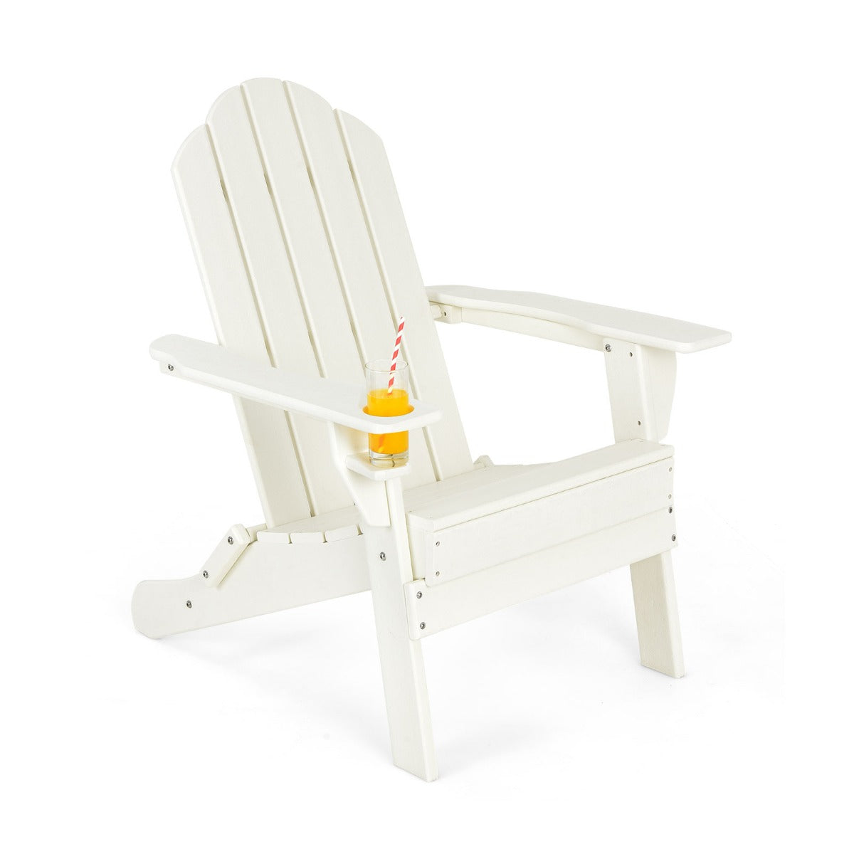 Costway Folding Adirondack Chair with Cup Holder for Outdoor-white