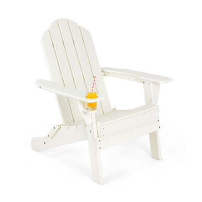 Costway Folding Adirondack Chair with Cup Holder for Outdoor-white