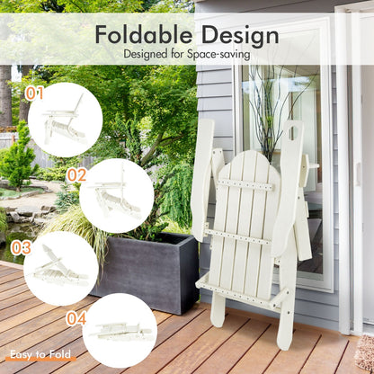 Costway Folding Adirondack Chair with Cup Holder for Outdoor-white