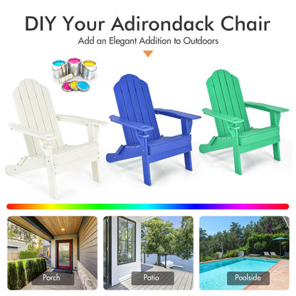 Costway Folding Adirondack Chair with Cup Holder for Outdoor-white