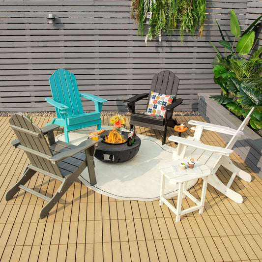 Costway Folding Adirondack Chair with Cup Holder for Outdoor-white