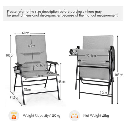Padded folding patio chair with breathable seat and backrest for comfortable outdoor relaxation