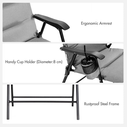 Rustproof powder-coated frame helps the folding armchair withstand regular outdoor use