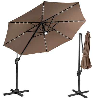 Costway 3m Patio Umbrella with 28 LED Lights for Beach and Poolside-Coffee