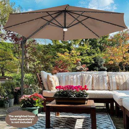 Costway 3m Patio Umbrella with 28 LED Lights for Beach and Poolside-Coffee
