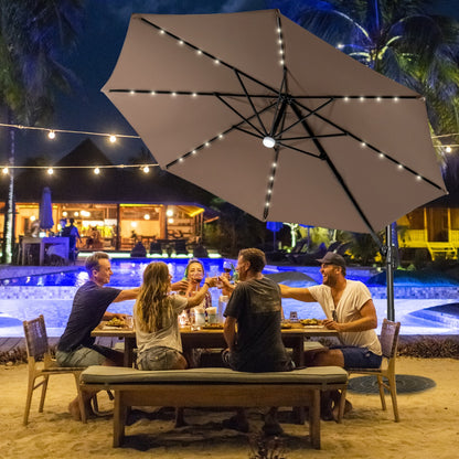 Costway 3m Patio Umbrella with 28 LED Lights for Beach and Poolside-Coffee