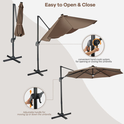 Costway 3m Patio Umbrella with 28 LED Lights for Beach and Poolside-Coffee