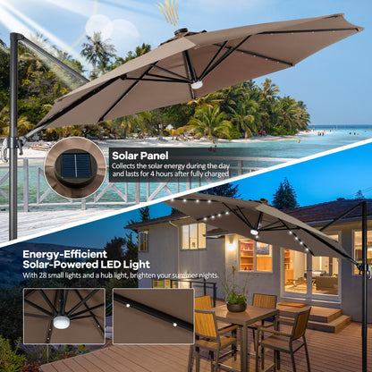Costway 3m Patio Umbrella with 28 LED Lights for Beach and Poolside-Coffee