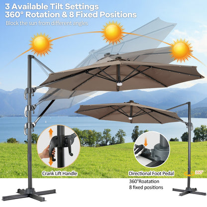 Costway 3m Patio Umbrella with 28 LED Lights for Beach and Poolside-Coffee