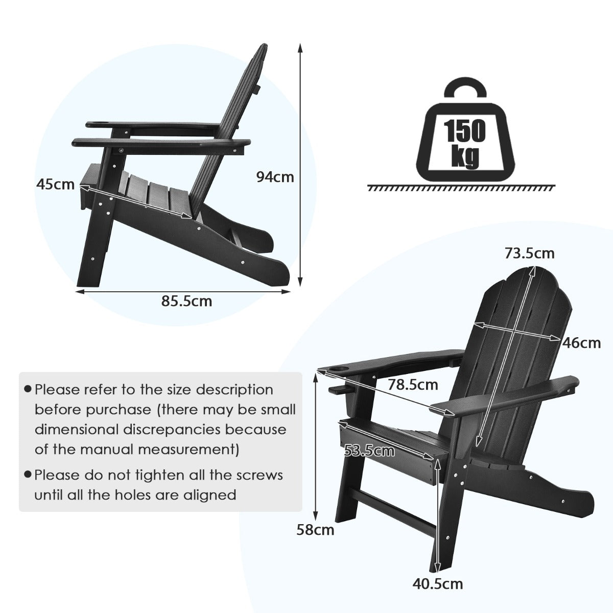 All-Weather Adirondack Chair with Cup Holder for Patio