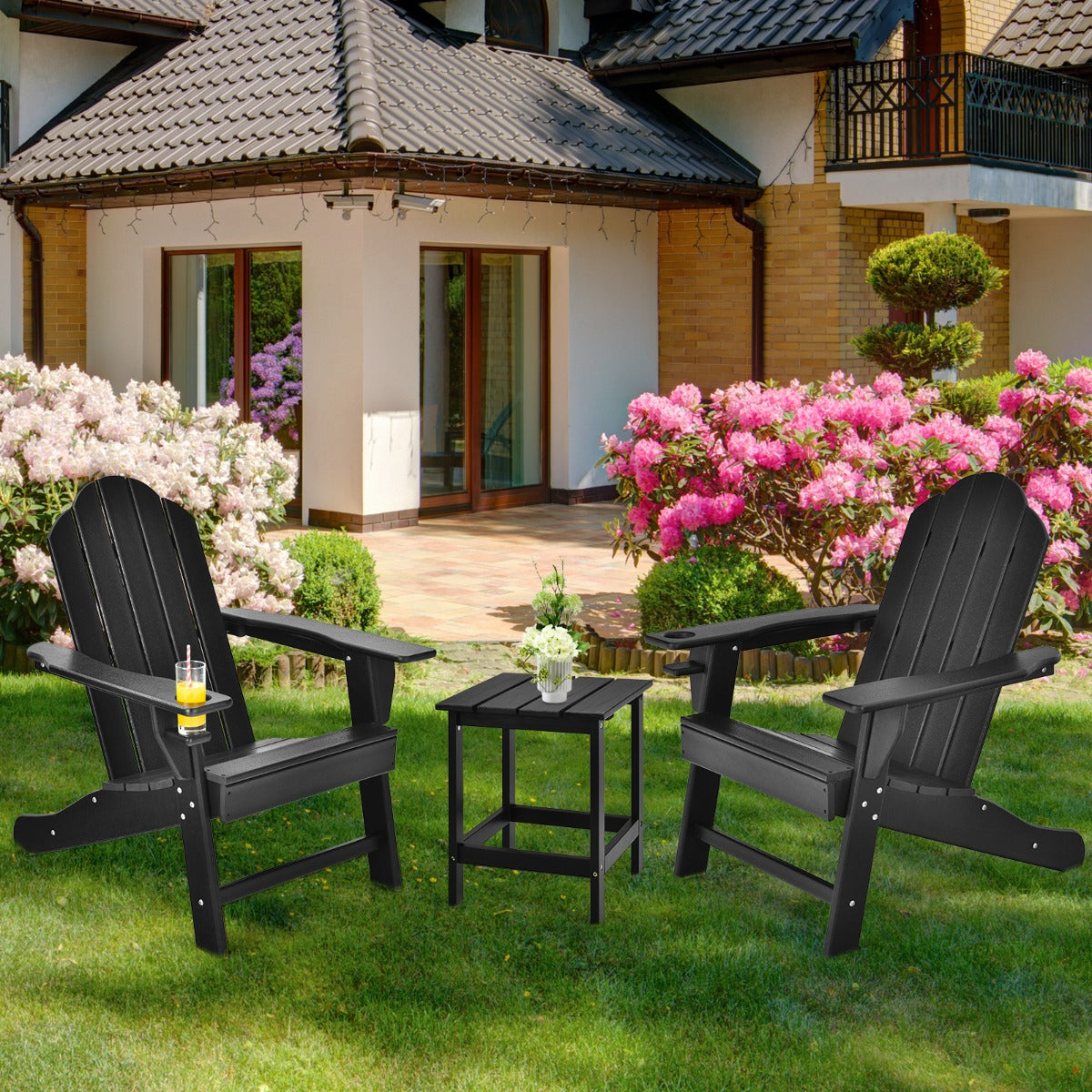 All-Weather Adirondack Chair with Cup Holder for Patio