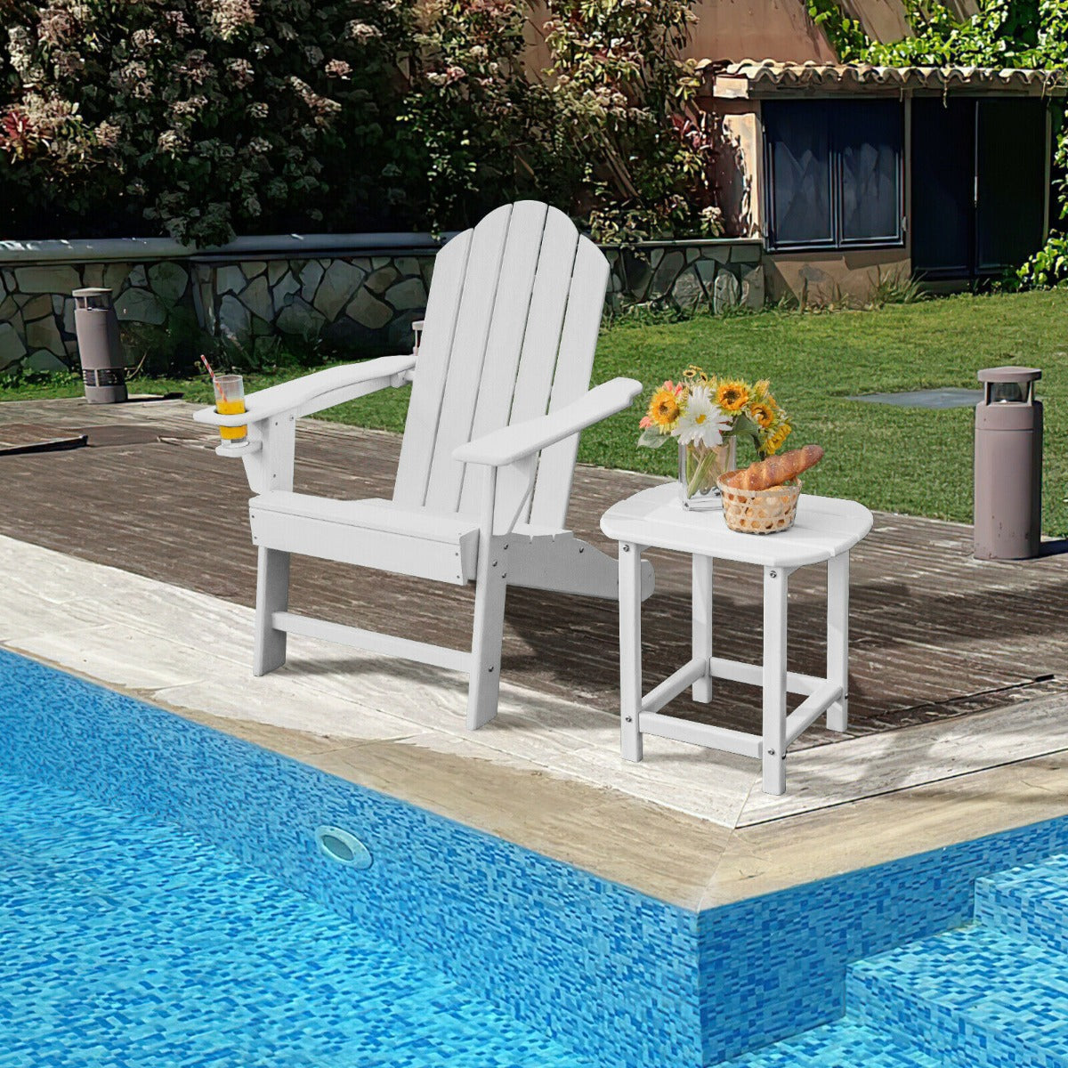 Costway Ergonomic Outdoor Patio Sun Lounger with Built-in Cup Holder-White