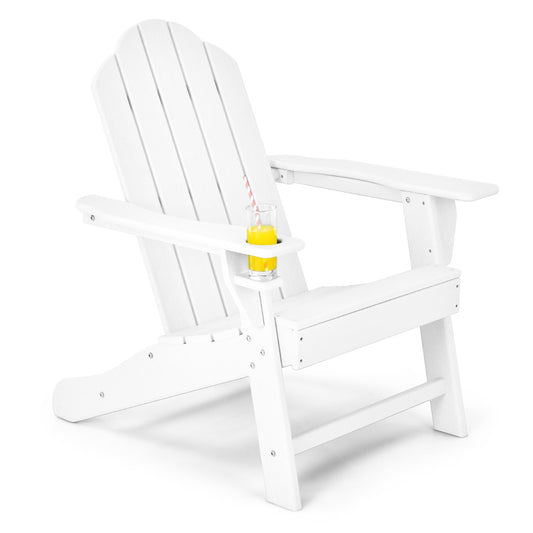 Costway Ergonomic Outdoor Patio Sun Lounger with Built-in Cup Holder-White