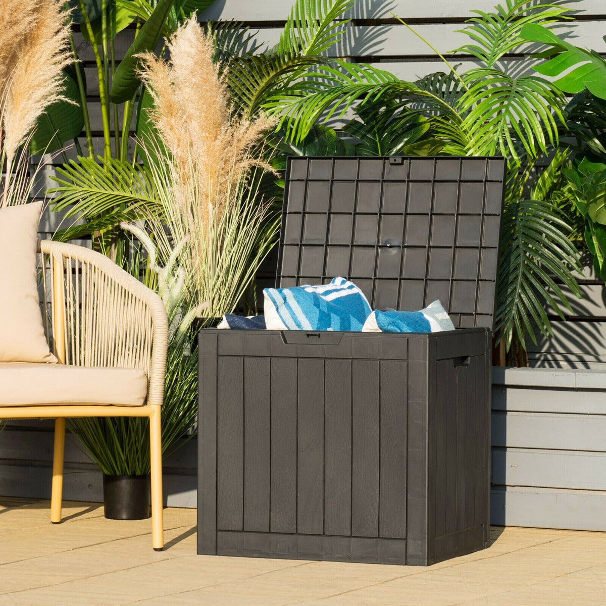 118L Outdoor Storage Box, Multipurpose Weatherproof Container, Black