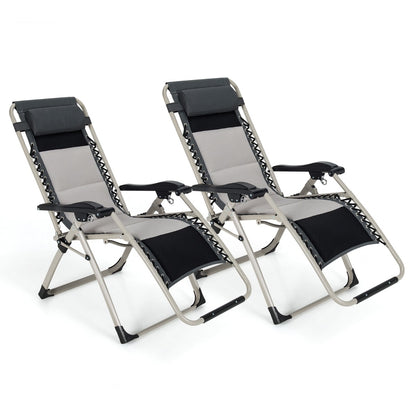 Costway Folding Padded Zero Gravity Chair for Camping &amp; Poolside &amp; Backyard-2 pieces