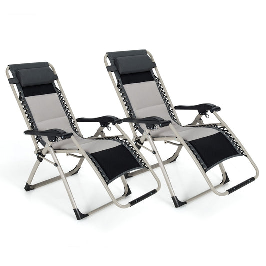 Costway Folding Padded Zero Gravity Chair for Camping &amp; Poolside &amp; Backyard-2 pieces