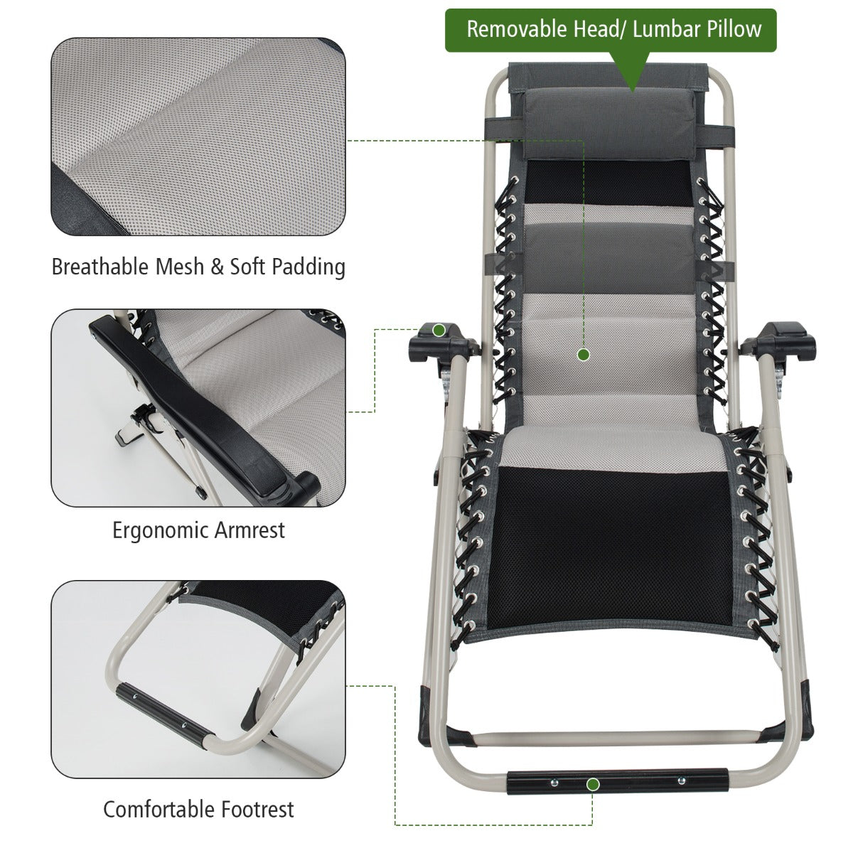 Costway Folding Padded Zero Gravity Chair for Camping &amp; Poolside &amp; Backyard-2 pieces