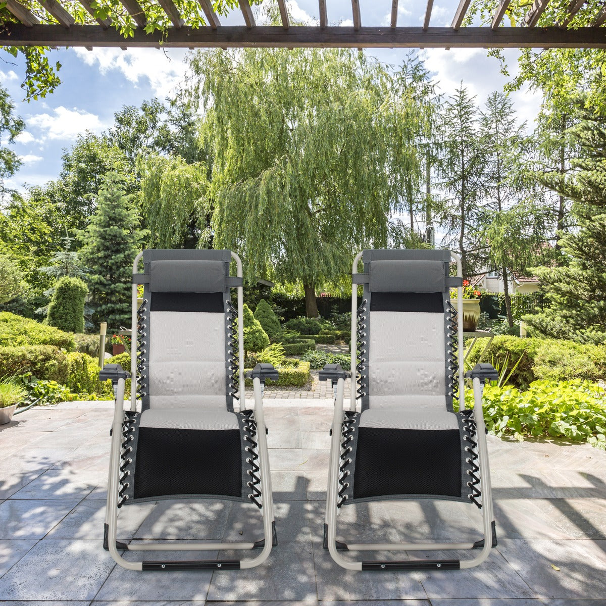 Costway Folding Padded Zero Gravity Chair for Camping &amp; Poolside &amp; Backyard-2 pieces