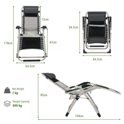 Zero gravity lounge chair with sturdy steel frame and triangular structure for outdoor relaxation