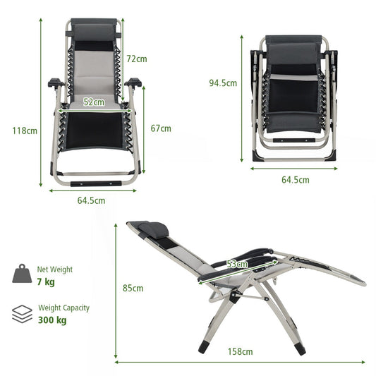 Zero gravity lounge chair with sturdy steel frame and triangular structure for outdoor relaxation