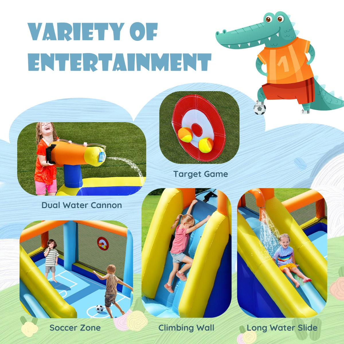 Costway Soccer-Themed Inflatable Water Slide with Splash Pool (with 680W Blower)