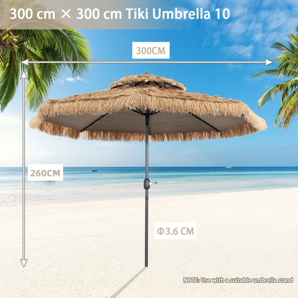 Costway 2 Tier Hula Thatched Patio Tiki Umbrella with 8 Ribs for Beach