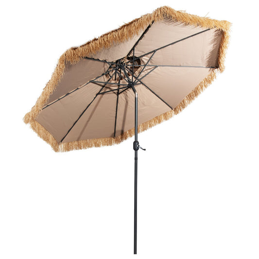 Natural tiki umbrella features an 11-layer thatched canopy for enhanced protection from harsh sunlight