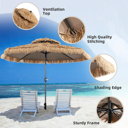 Dual-layer ventilated canopy improves airflow and helps keep the space beneath the umbrella cool