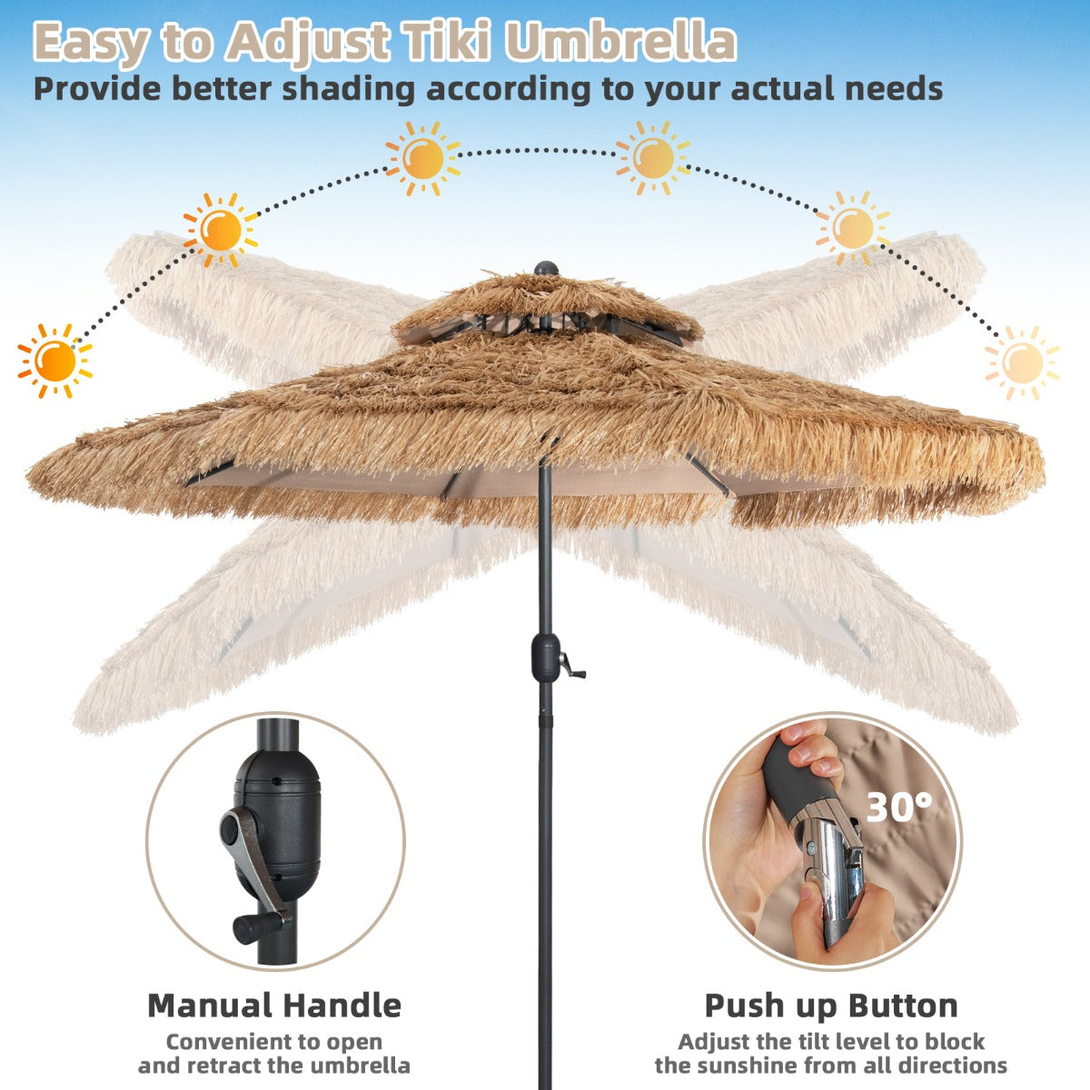 Costway 2 Tier Hula Thatched Patio Tiki Umbrella with 8 Ribs for Beach