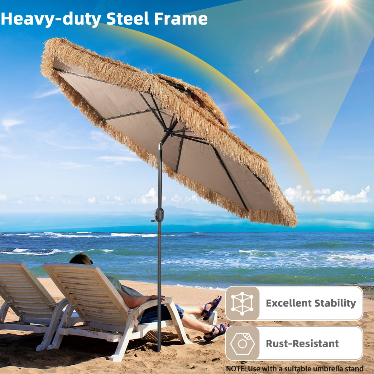 Costway 2 Tier Hula Thatched Patio Tiki Umbrella with 8 Ribs for Beach