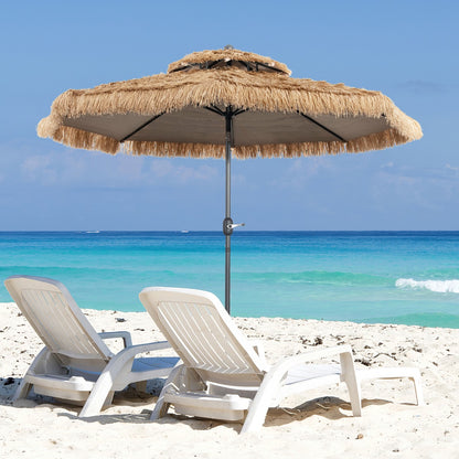 Costway 2 Tier Hula Thatched Patio Tiki Umbrella with 8 Ribs for Beach
