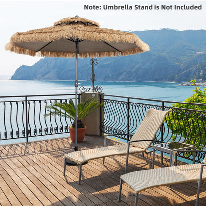Durable PE thatch and fade-resistant polyester fabric withstand regular outdoor use and changing weather