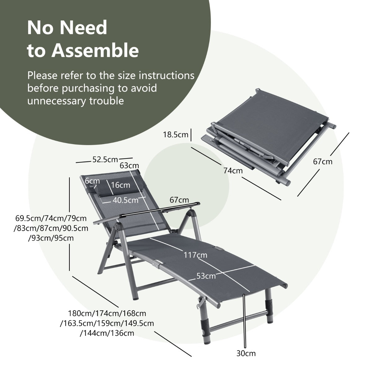 Outdoor Aluminum Chaise Lounge Chair with 8 Back and 2 Leg Adjustable Positions