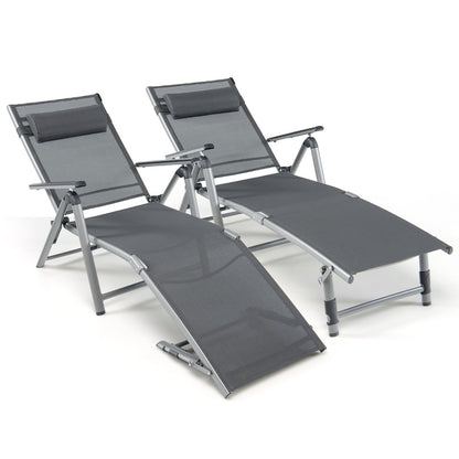 Outdoor Aluminum Chaise Lounge Chair with 8 Back and 2 Leg Adjustable Positions