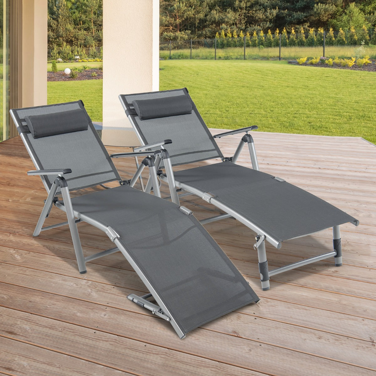 Outdoor Aluminum Chaise Lounge Chair with 8 Back and 2 Leg Adjustable Positions