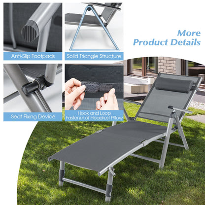 Outdoor Aluminum Chaise Lounge Chair with 8 Back and 2 Leg Adjustable Positions
