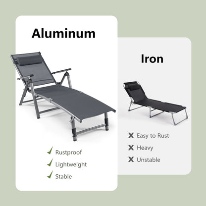 Outdoor Aluminum Chaise Lounge Chair with 8 Back and 2 Leg Adjustable Positions