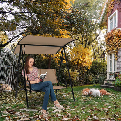 2-seat Outdoor Swing with Adjustable Canopy for Patio/Garden-Beige