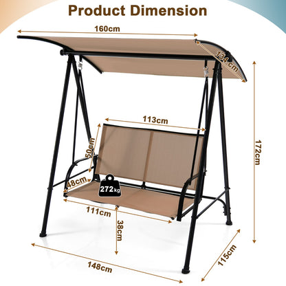 2-seat Outdoor Swing with Adjustable Canopy for Patio/Garden-Beige