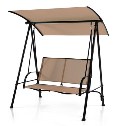 2-seat Outdoor Swing with Adjustable Canopy for Patio/Garden-Beige