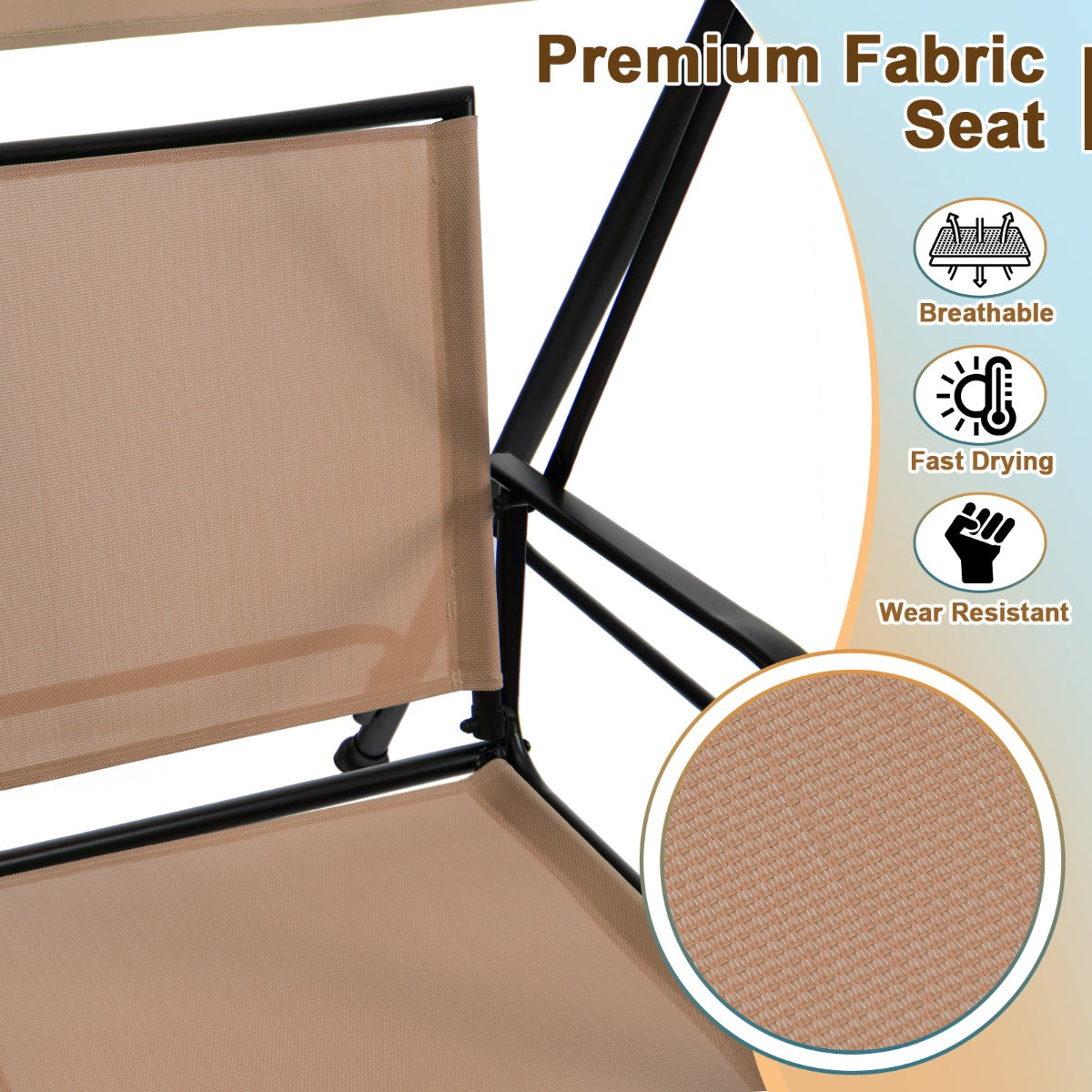 2-seat Outdoor Swing with Adjustable Canopy for Patio/Garden-Beige