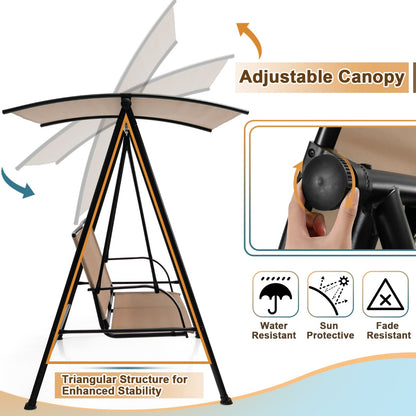 2-seat Outdoor Swing with Adjustable Canopy for Patio/Garden-Beige