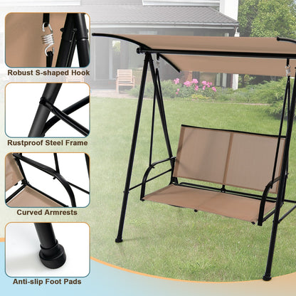 2-seat Outdoor Swing with Adjustable Canopy for Patio/Garden-Beige